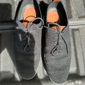 Cole Haan Black Knit Wingtip Oxfords with Brown Accents